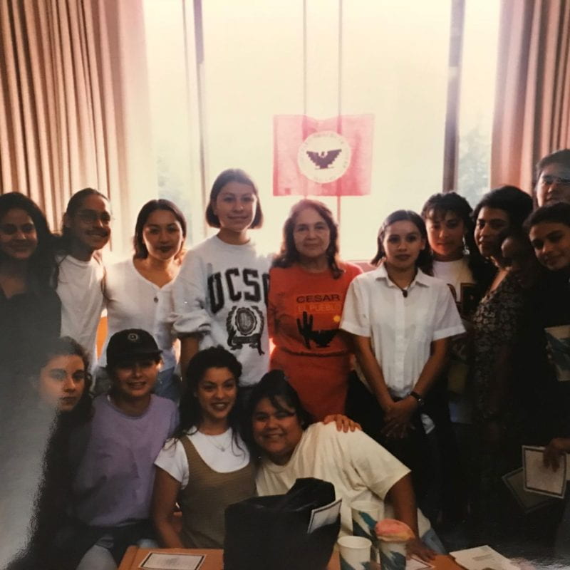 archival image of dolores huerta with students