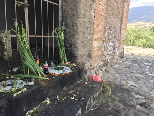 Offering Ritual on a hilly shrine in Mitla, Oaxaca, April
14, 2018.