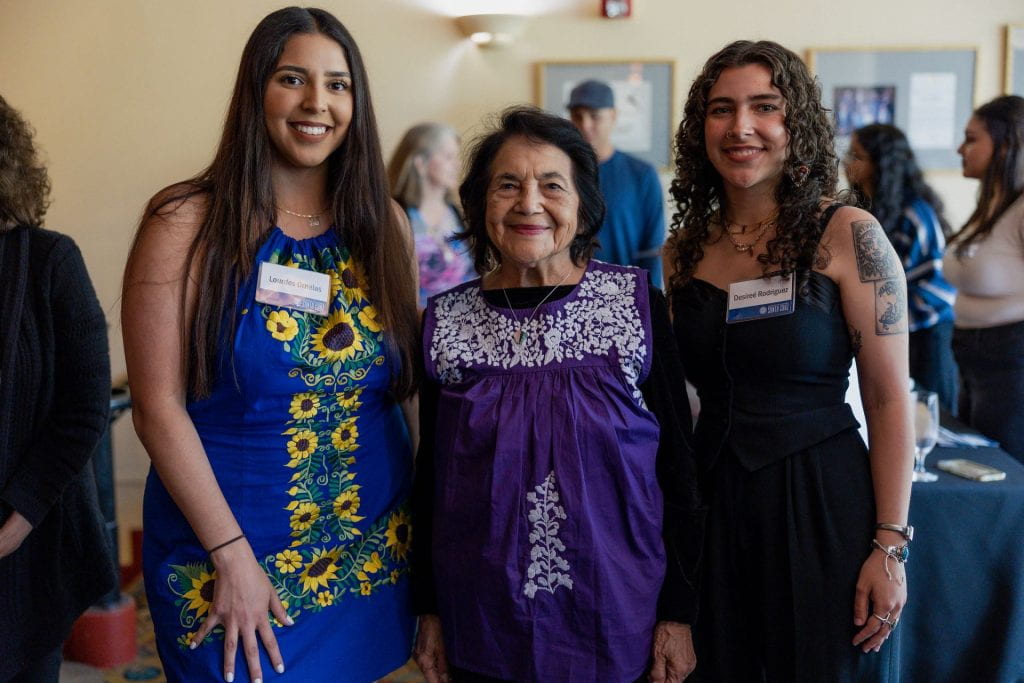 group photo of (left to right) Lourdes Ornelas, Dolores Huerta, and Desiree Rodriguez